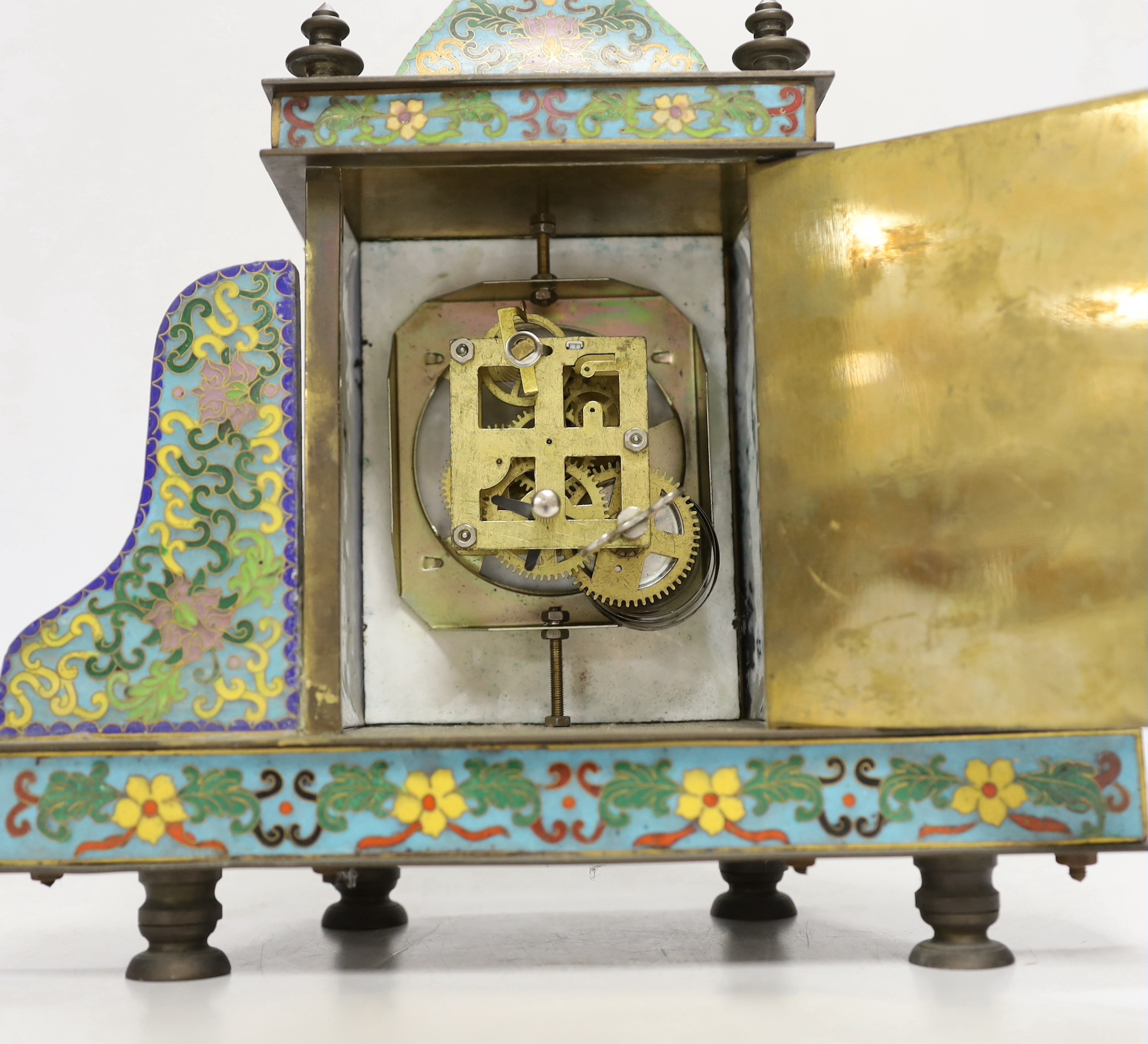 A 20th century cloisonné enamel clock, 28cm high